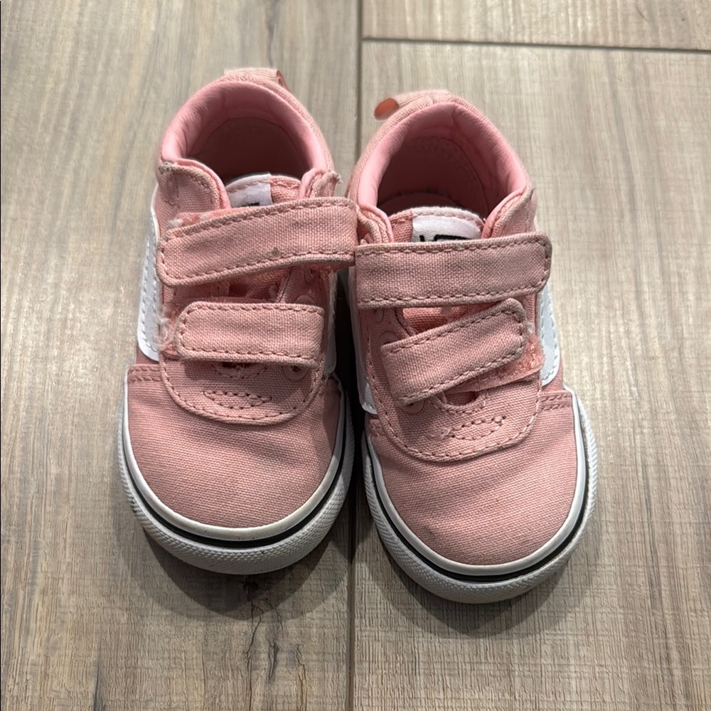 Vans Pink and White Velcro Sneakers with Suede Upper
